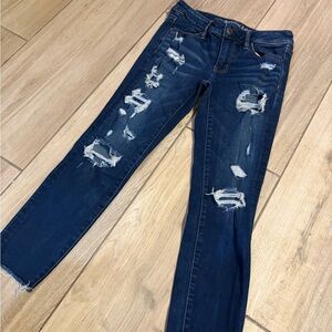 American Eagle Outfitters Dark Blue Distressed Skinny Jeans